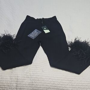 Tuckernuck Black  Cropped Pants with Feather Trim